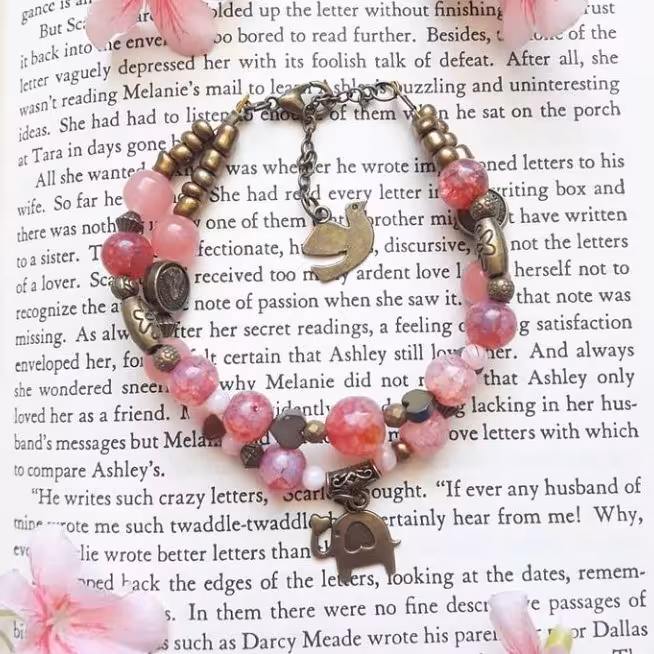 دستبند دو ردیفه سنگ عقیق صورتی