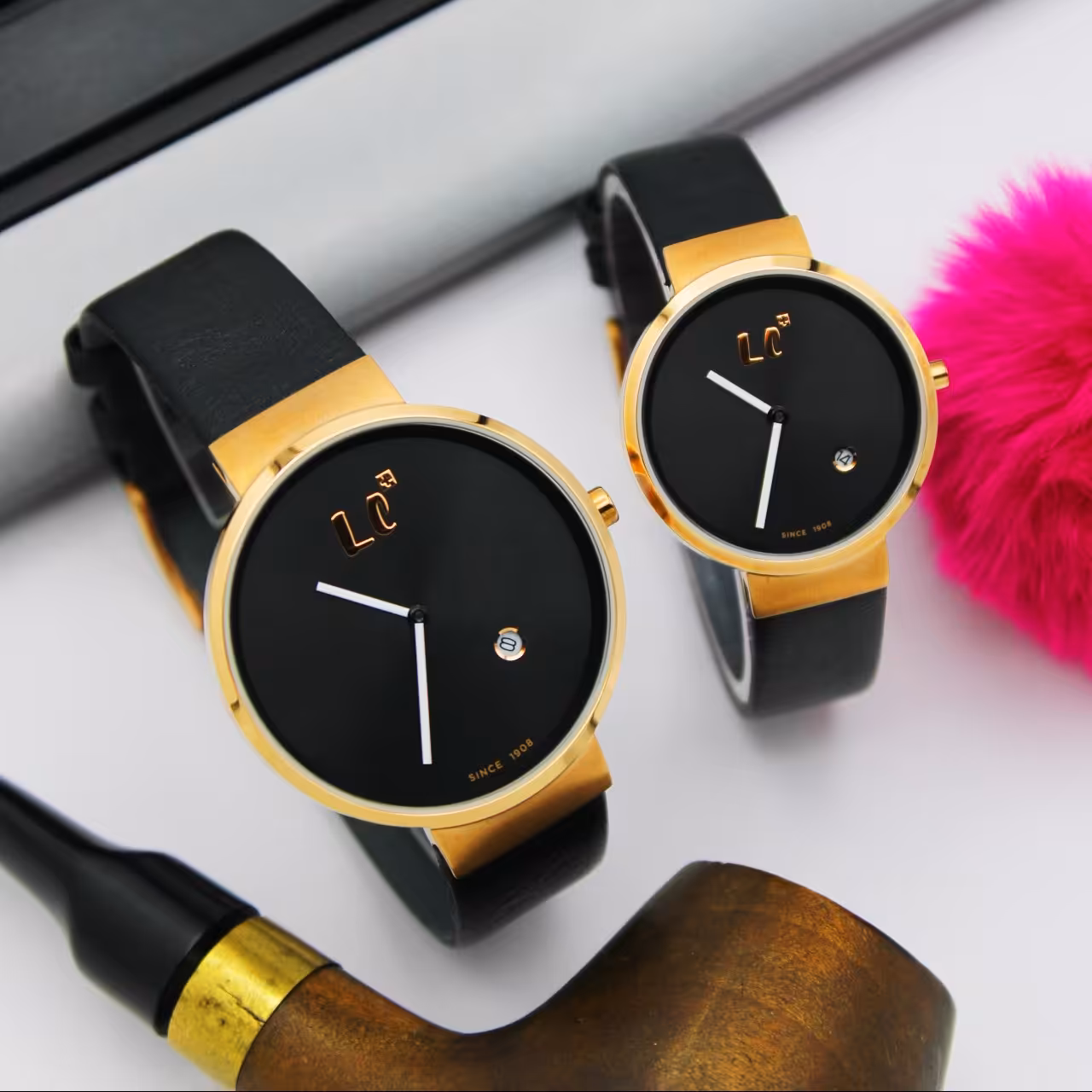 ساعت مچی ست زنانه و مردانه لی کانر-بندچرم اورجینال تک موتور مدل LC04120