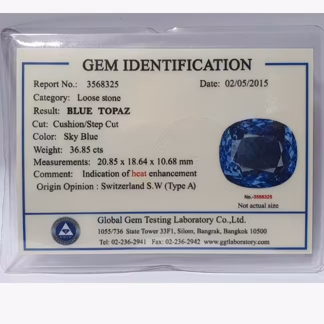 نگین توپاز آبی شناسنامه دار توپاز آبی سوئیس توپاز آبی لندن سنگین و درشت