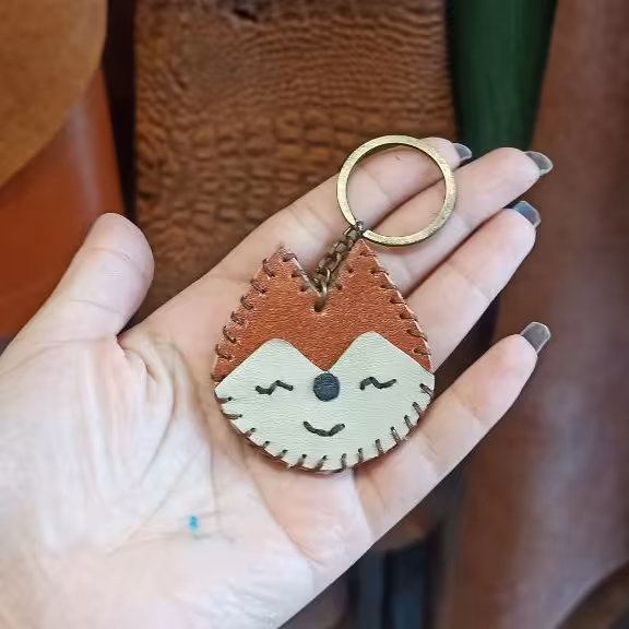 جاکلیدی طرح روباه با چرم طبیعی