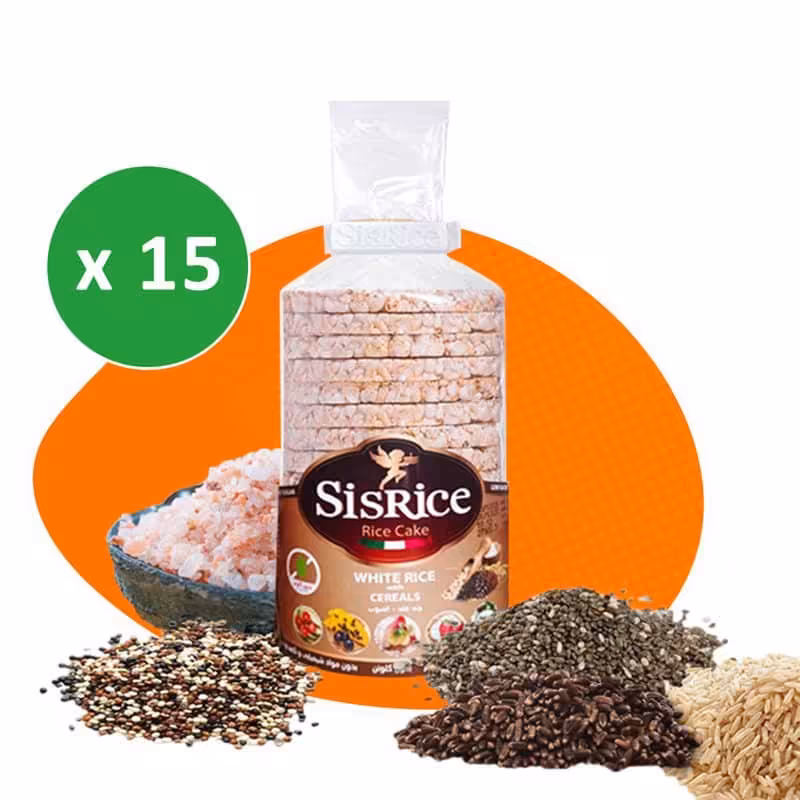 پکیج سیس رایس کیک رژیمی طعم چندغله کارتن 15 بسته ای
