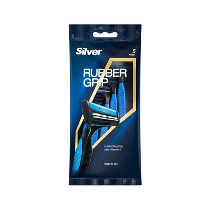 تیغ اصلاح سیلور مدل Rubber Grip Blue تعداد 5 عدد