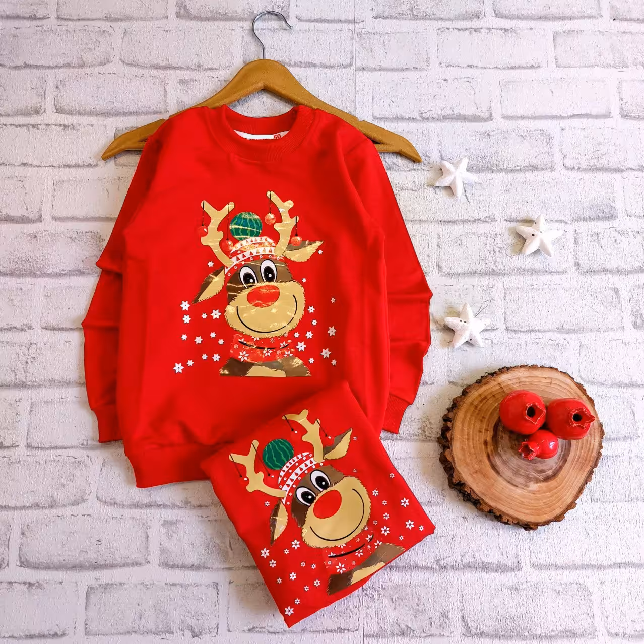 بلوز تک گوزن یلدایی آستین بلند پسرانه  و دخترانه سایز  60 و 65 کد 757n