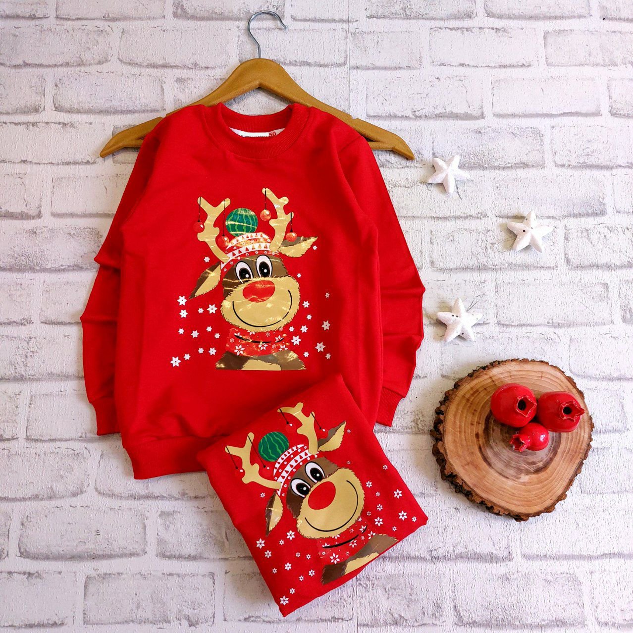 بلوز تک گوزن یلدایی آستین بلند پسرانه  و دخترانه سایز  60 و 65 کد 757n