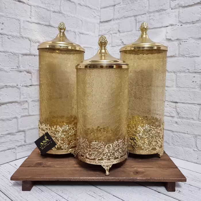 ست سه عددی بانکه کندی بار شیشه ای طلایی