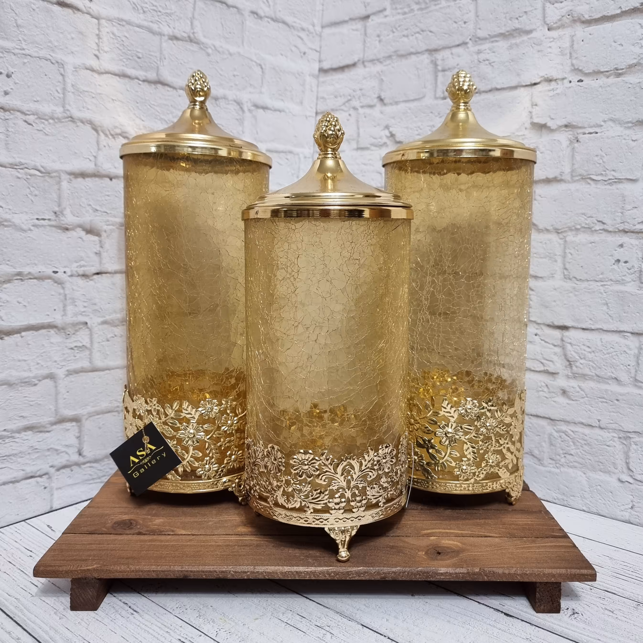 ست سه عددی بانکه کندی بار شیشه ای طلایی