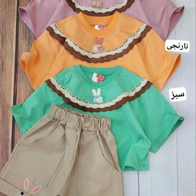 کراپ و شلوارک دخترانه گلدوزی شده کد90260