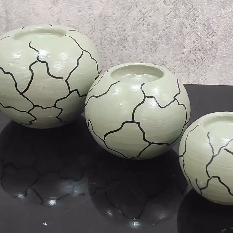 جا شمعی توپی سه تایی سفالی 
