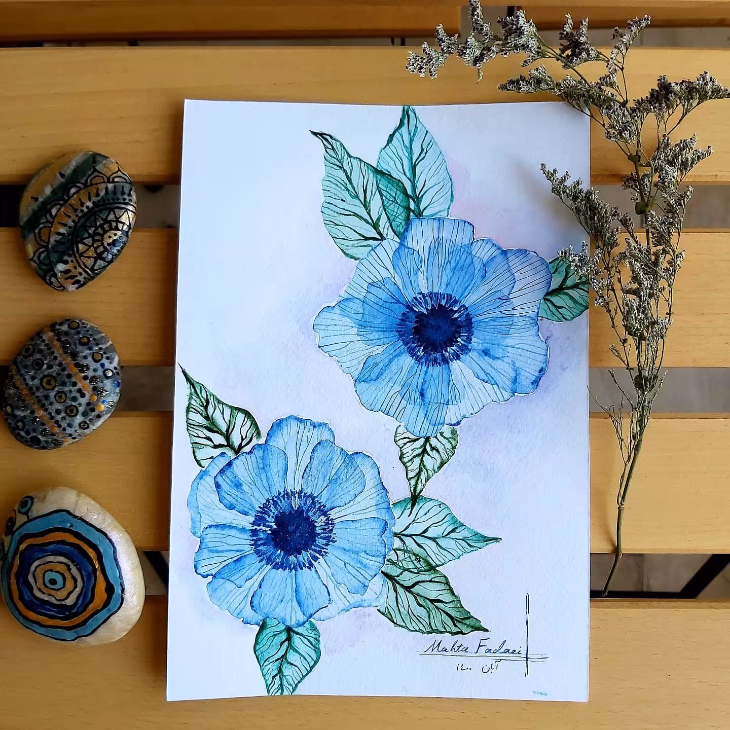 نقاشی آبرنگ از مجموعه گل های شفاف متالیک کد5 (بدون قاب)