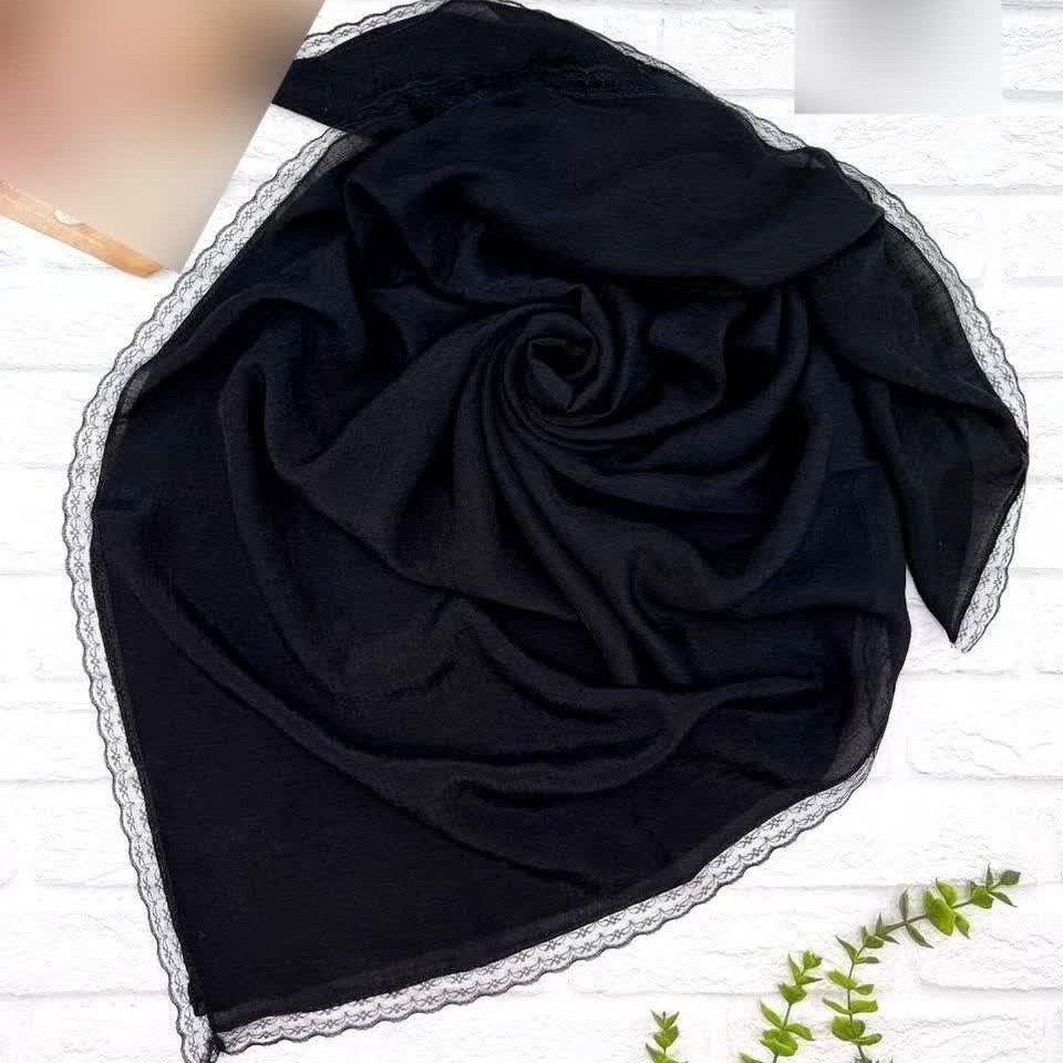 روسری نخ اسلپ ساده بدون نگین توری دور دوزی شده ارسال سریع