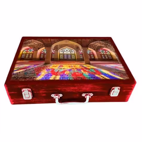 جعبه چوبی مدل چمدان بزرگ طرح مسجدنصیرالملک    