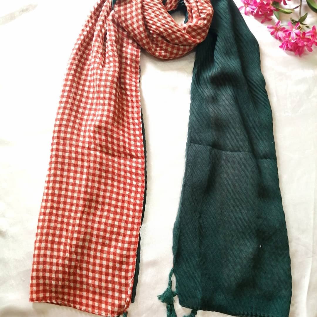 شال نخی دو رنگ ، قواره دار و منگوله دار 