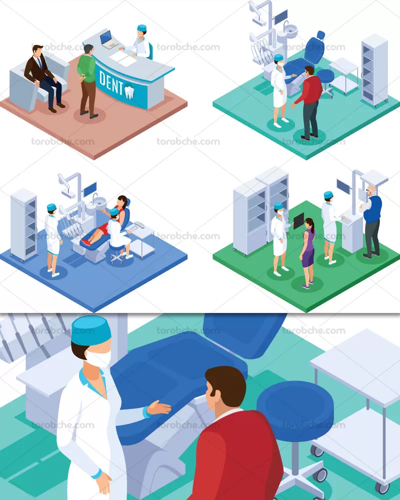 وکتور ایزومتریک مطب دندانپزشکی | گرافیک با طعم تربچه