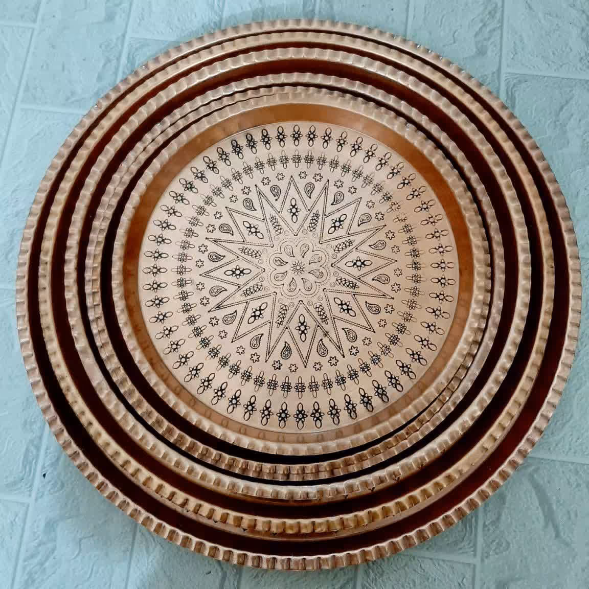 سینی گرد مسی-رنگ قرمز وسفید-نانو شده ،سایز3