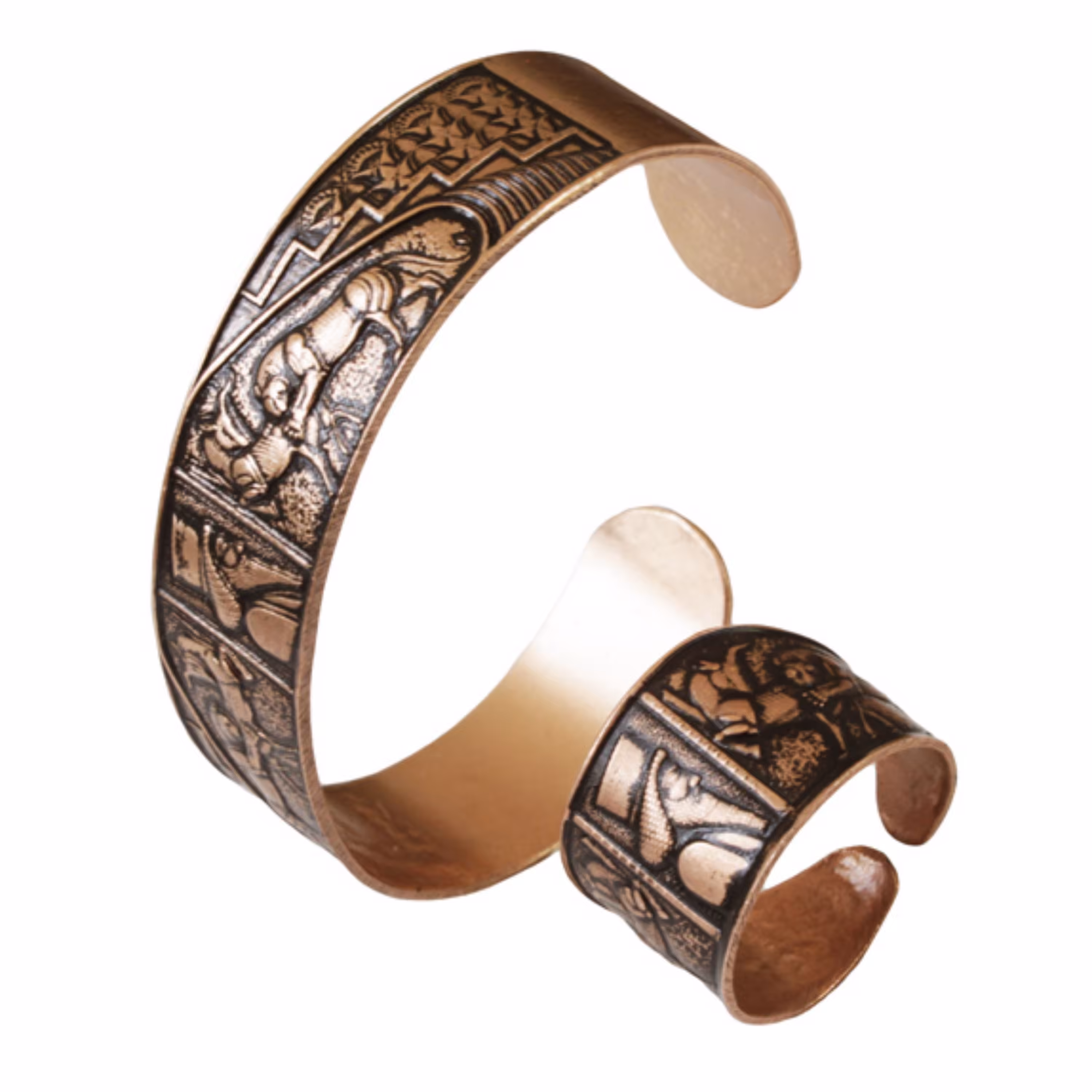 نیم ست دستبند و انگشتر پهن شیر و آهو و هخامنش کد JW57-2