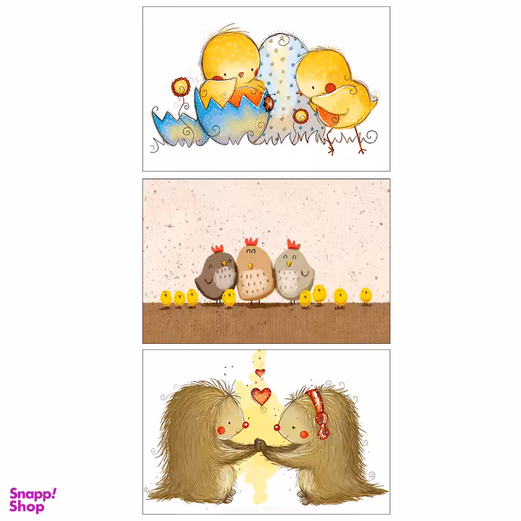 تابلو شاسی طرح جوجه و جوجه تیغی مجموعه 3 عددی 10×15 سانت