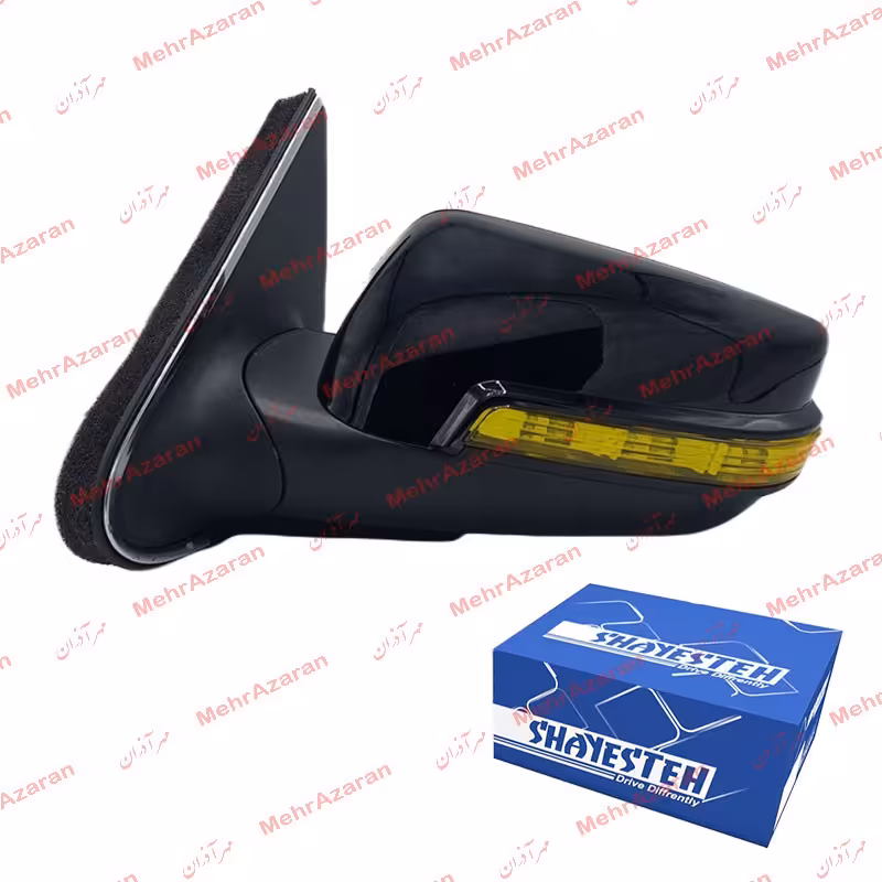 آینه برقی سوکت قدیم پژو پارس با طلق لیمویی و قاب مشکی برند SHAYESTEH سمت راننده 

