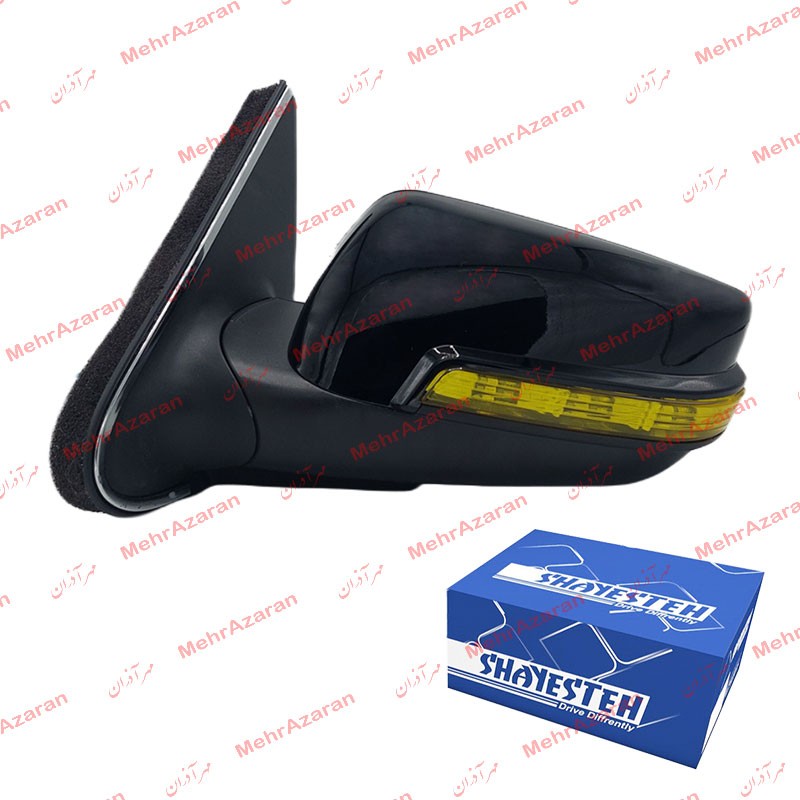 آینه برقی سوکت قدیم پژو پارس با طلق لیمویی و قاب مشکی برند SHAYESTEH سمت راننده 


