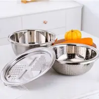 آبکش لگن و رنده استیل قطر30cm ست 3 پارچه کامل برند یونیکUniqe