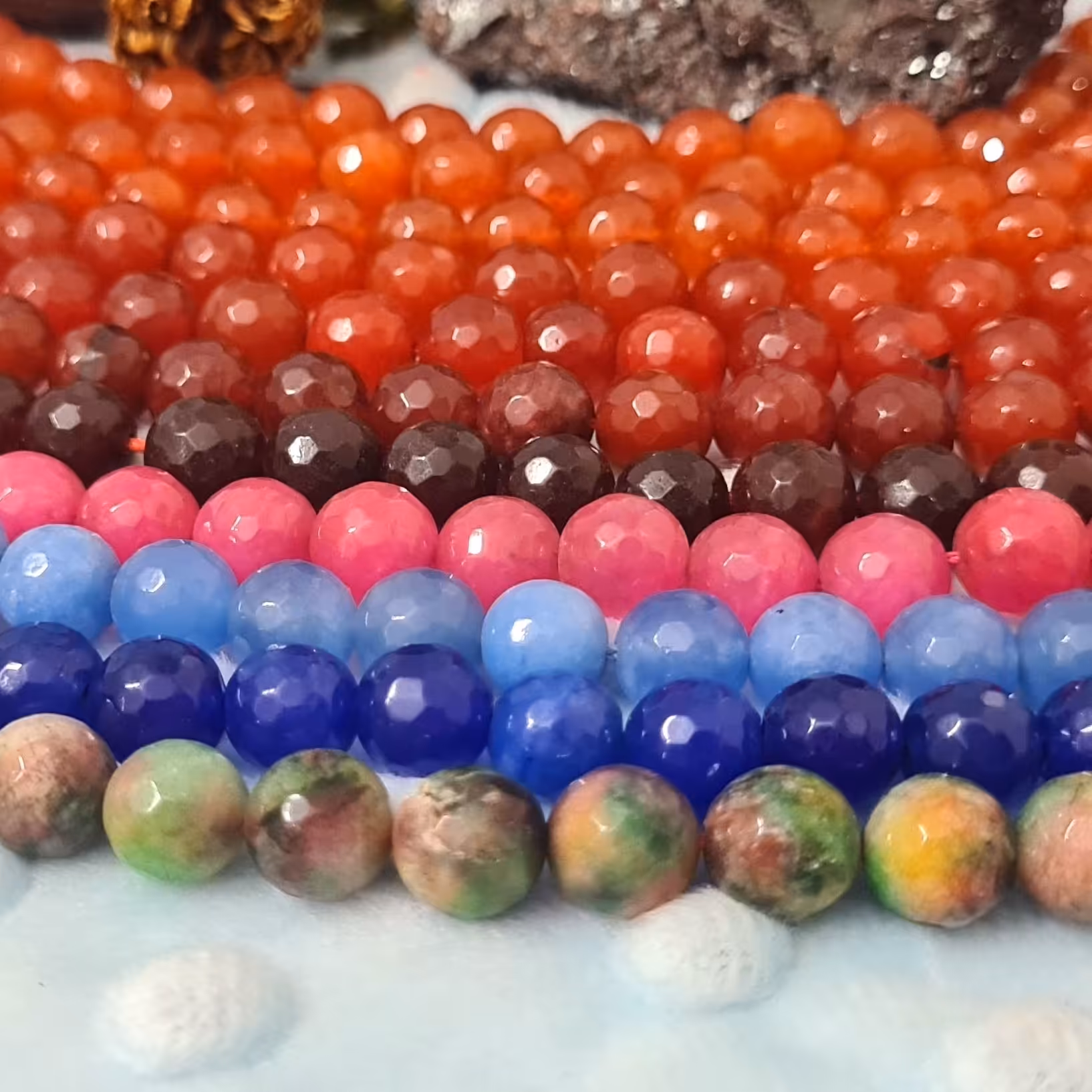 ریسه سنگ عقیق آبی آسمانی تراش سایز 10 زیبا ودرجه یک ،هر یک عدد مهره