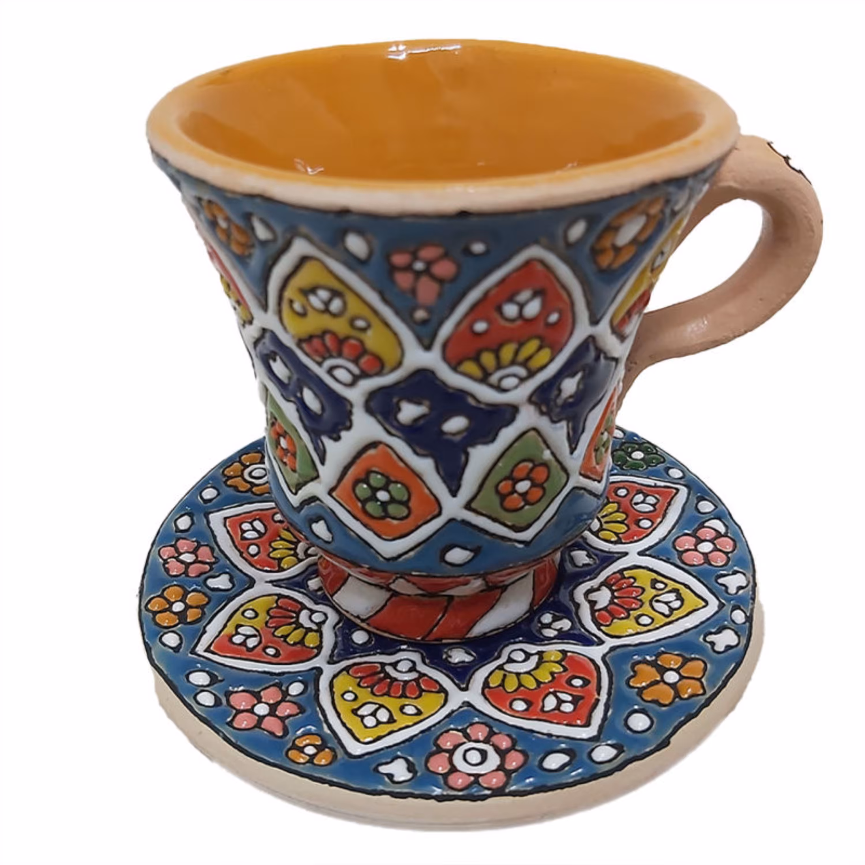 ست فنجون و نعلبکی میناکاری سفالی کد 00019