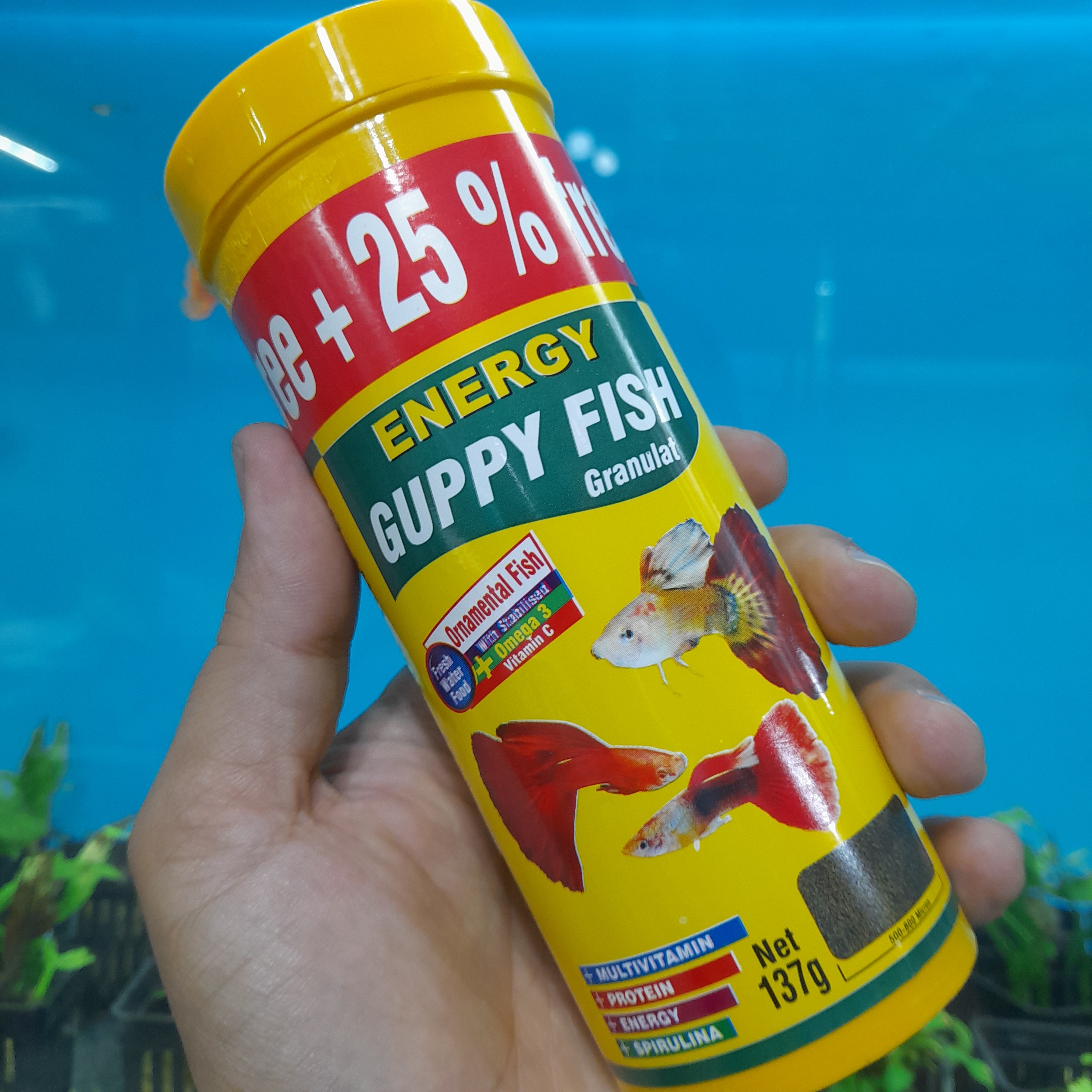 غذای ماهی آکواریوم انواع گیاه خواران (گوپی فیش گرانول)300 میل(27گرم اضافی)