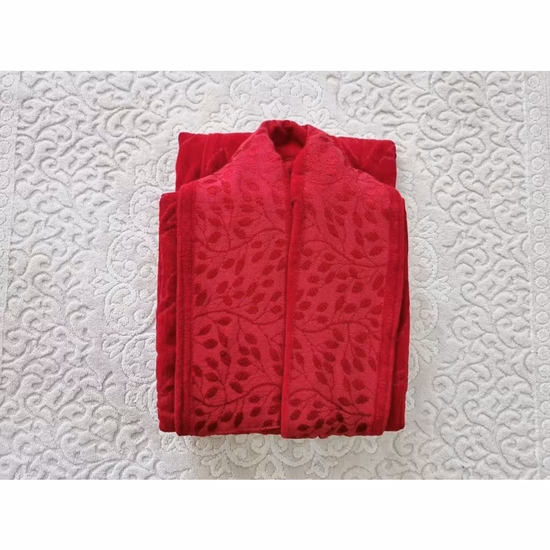 حوله تن پوش طرح یقه سلطنتی طرح برگ سایز 125 رنگ زرشکی