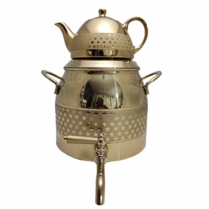 کتری قوری نزاز کد 3045  ---- 5 لیتر طرح ترک تمام طلایی ستاره 