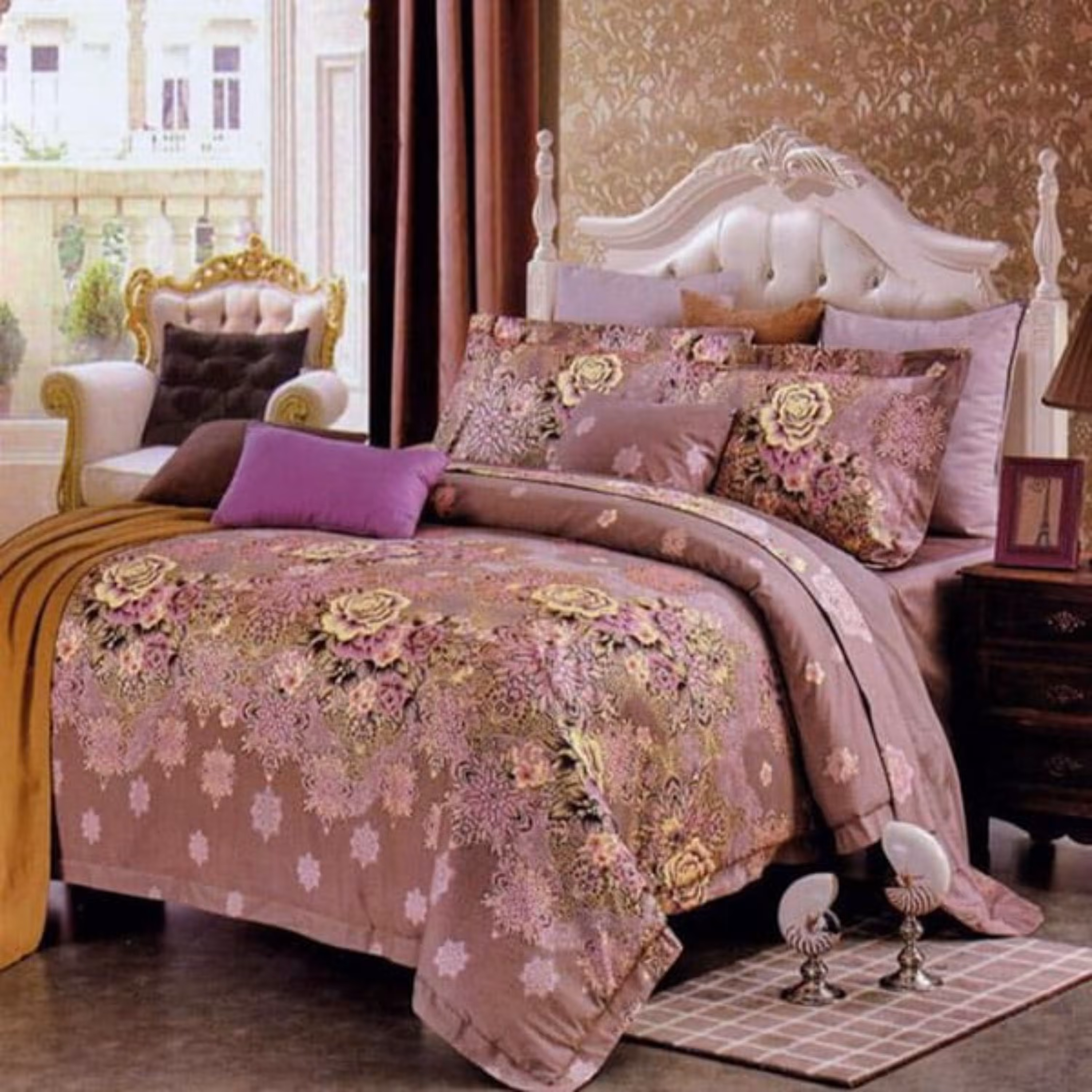 روتختی دونفره کتان شش تکه طرح رزیتا