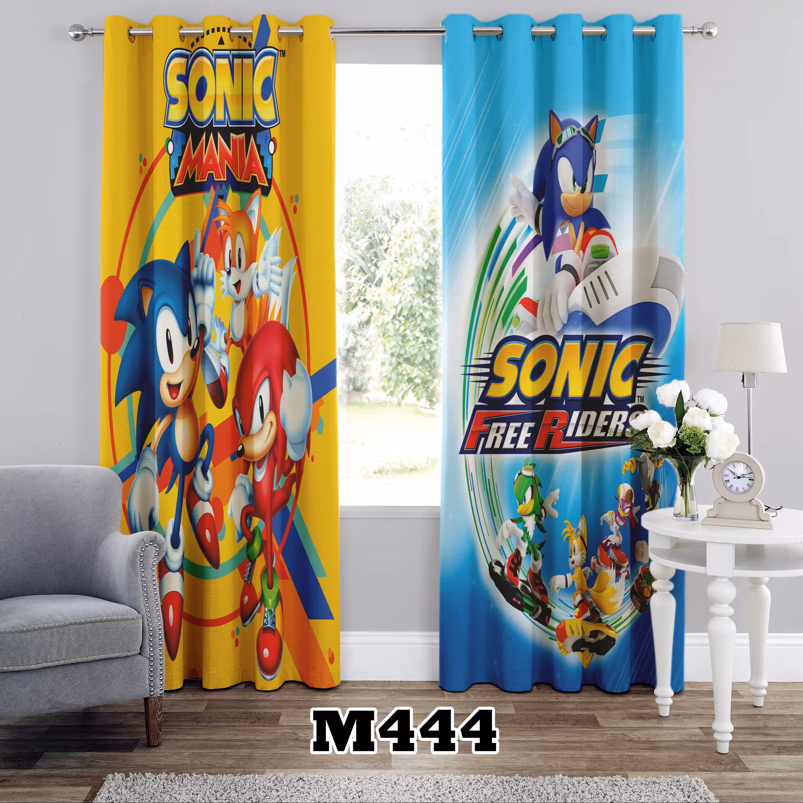 پرده چاپی طرح سونیک کد M444 تک قواره ارتفاع 300 عرض 140 سانت
