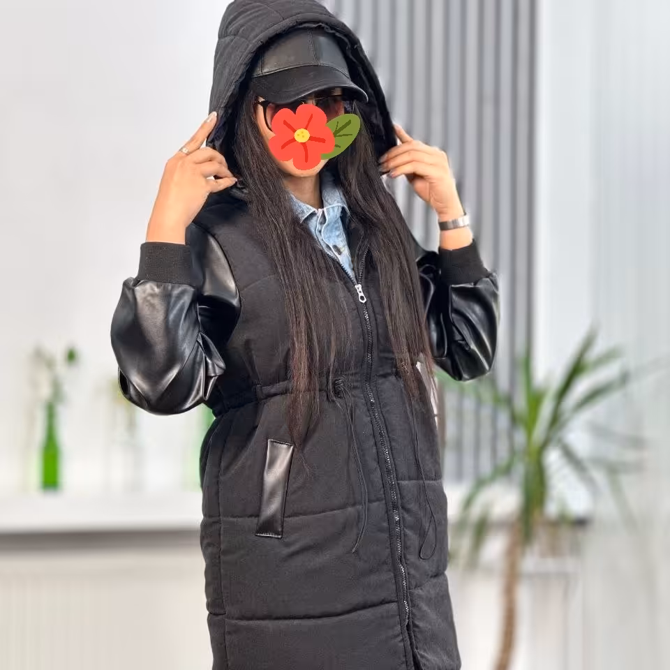 کاپشن آستین چرم