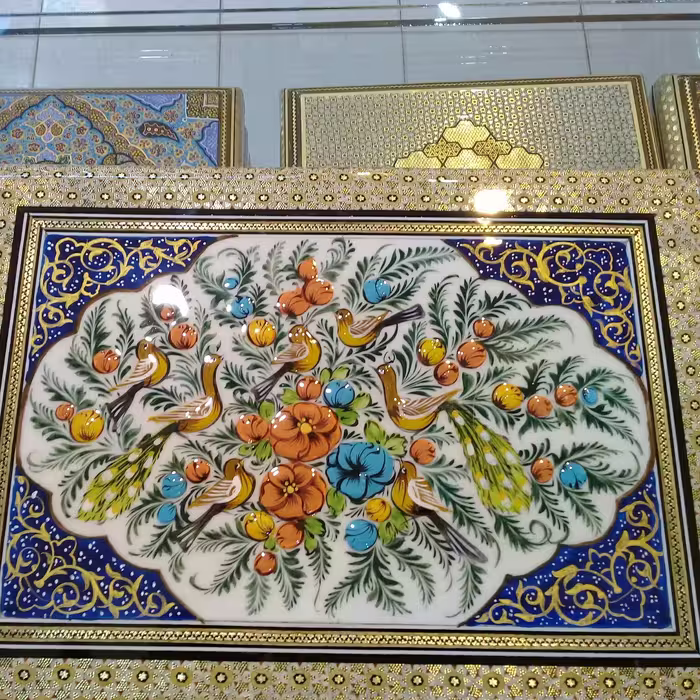 جا قرآنی خاتم استخوانی و مینیاتور گل و مرغ
