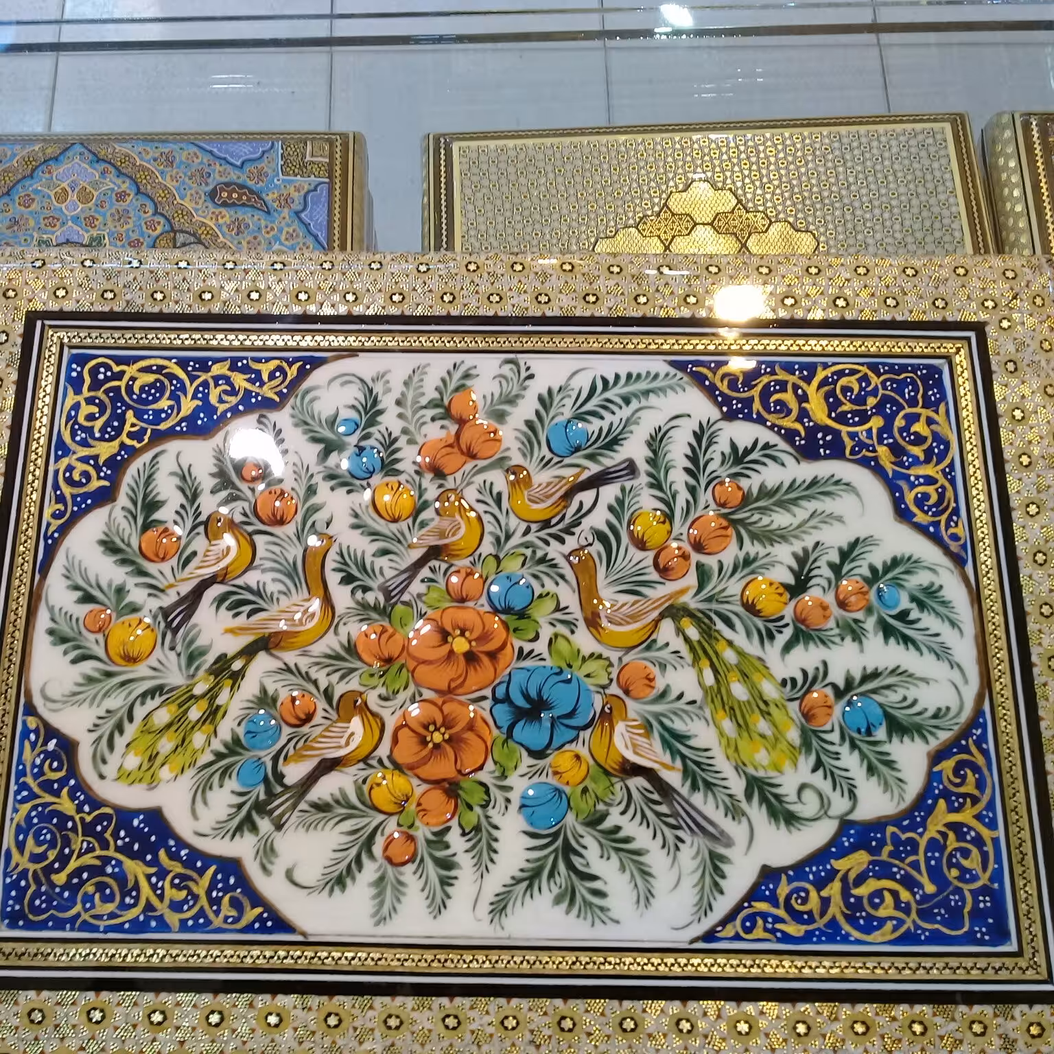 جا قرآنی خاتم استخوانی و مینیاتور گل و مرغ