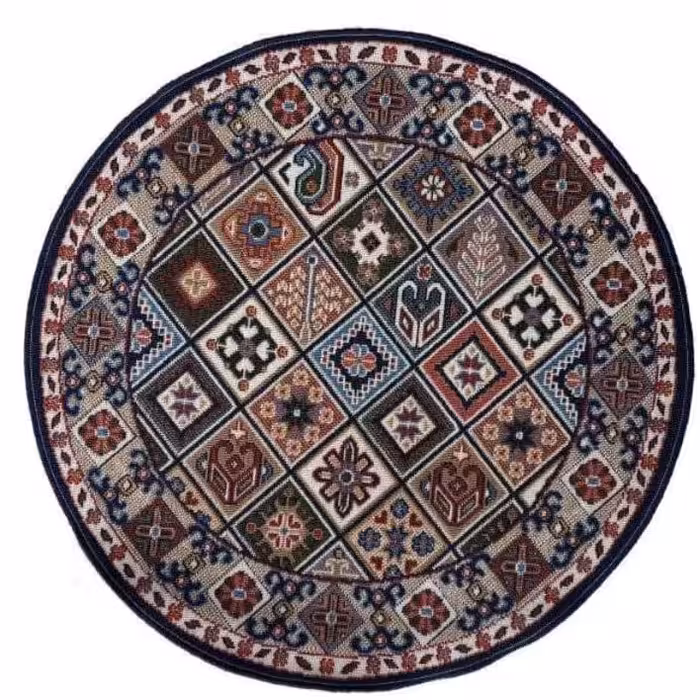 گلیم فرش ماشینی طرح محراب سرمه ای گرد قطر 1متر 