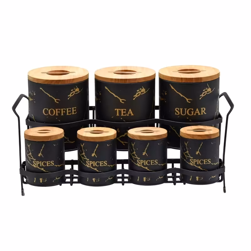 ست پاسماوری ادویه درب چوب (مشکی طلایی با طرح ماربل  )  (B.V.K ) 865591