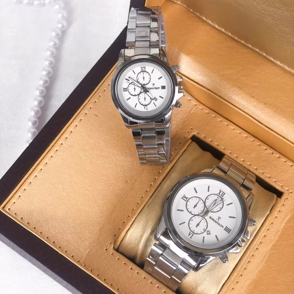 ساعت ست رومانسون بند و قاب نقره ای 