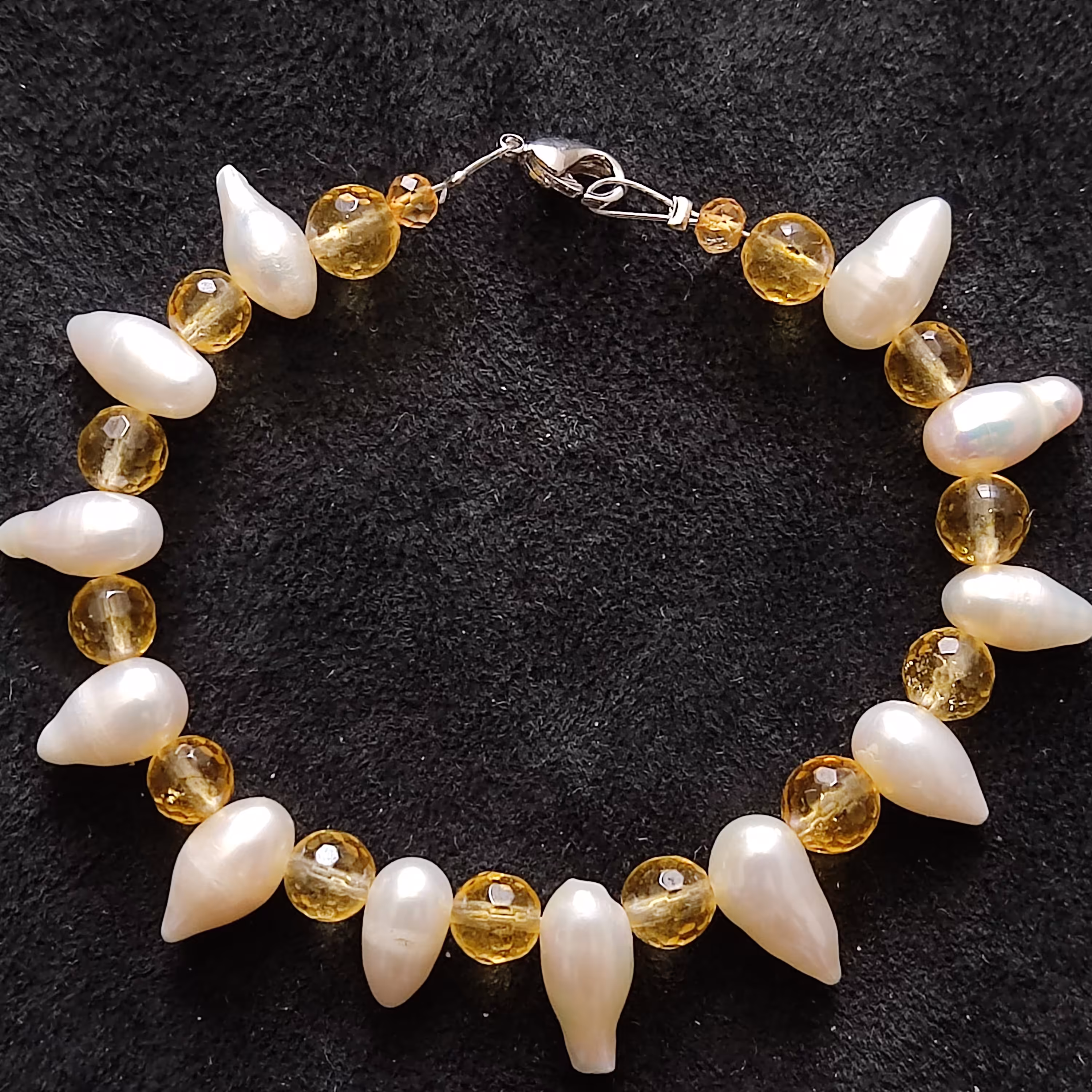 دستبند مروارید و سیترین طبیعی گ