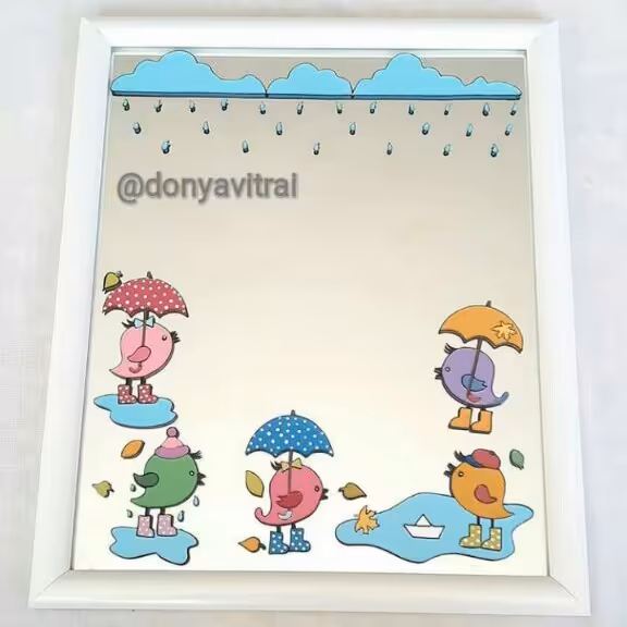 آینه نقش برجسته ویترای طرح جوجه های پاییزی،نقش برجسته و براق،سیسمونی،چشم روشنی،کادویی،دکوری،اتاق کودک، کودکانه، هدیه خاص