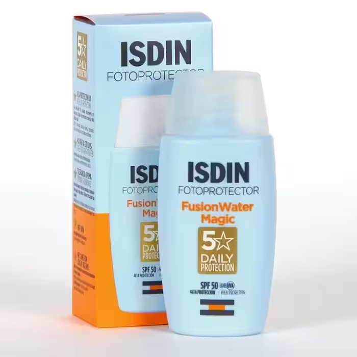 فلوئید ضد آفتاب بدون رنگ ایزدین SPF 50 مدل Fusion Water Magic ‌مناسب انواع پوست حجم 50 میلی‌لیتر