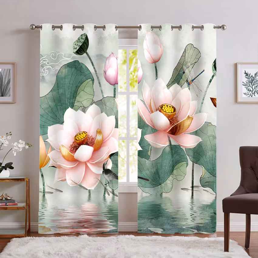 پرده پانچی طرح گل صورتی سه بعدی PK-7456