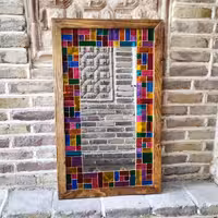 آینه نقاشی شده صنایع دستی ویترای با قاب چوبی 
