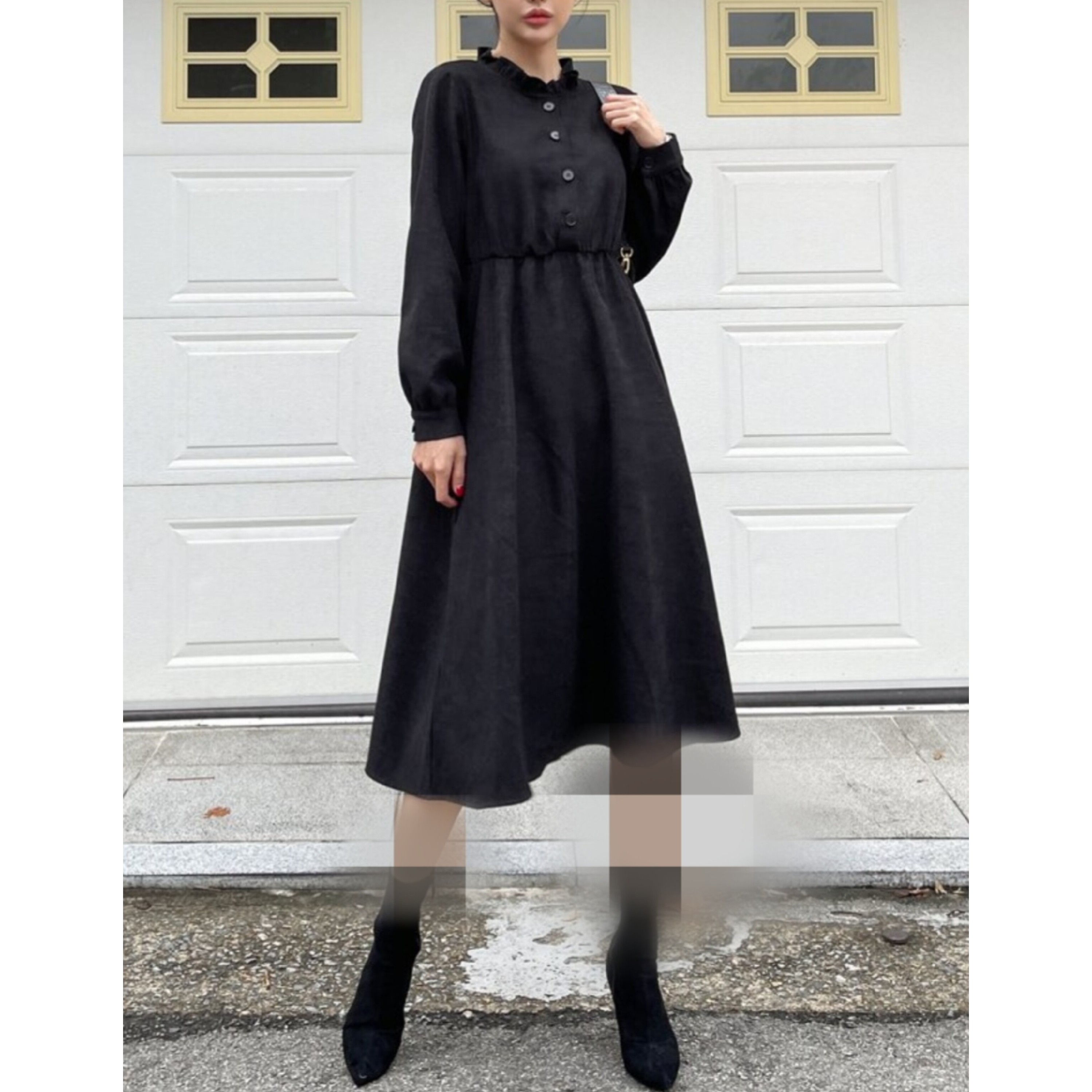 پیراهن میدی ساده مینیمال مخمل کبریتی مشکی 