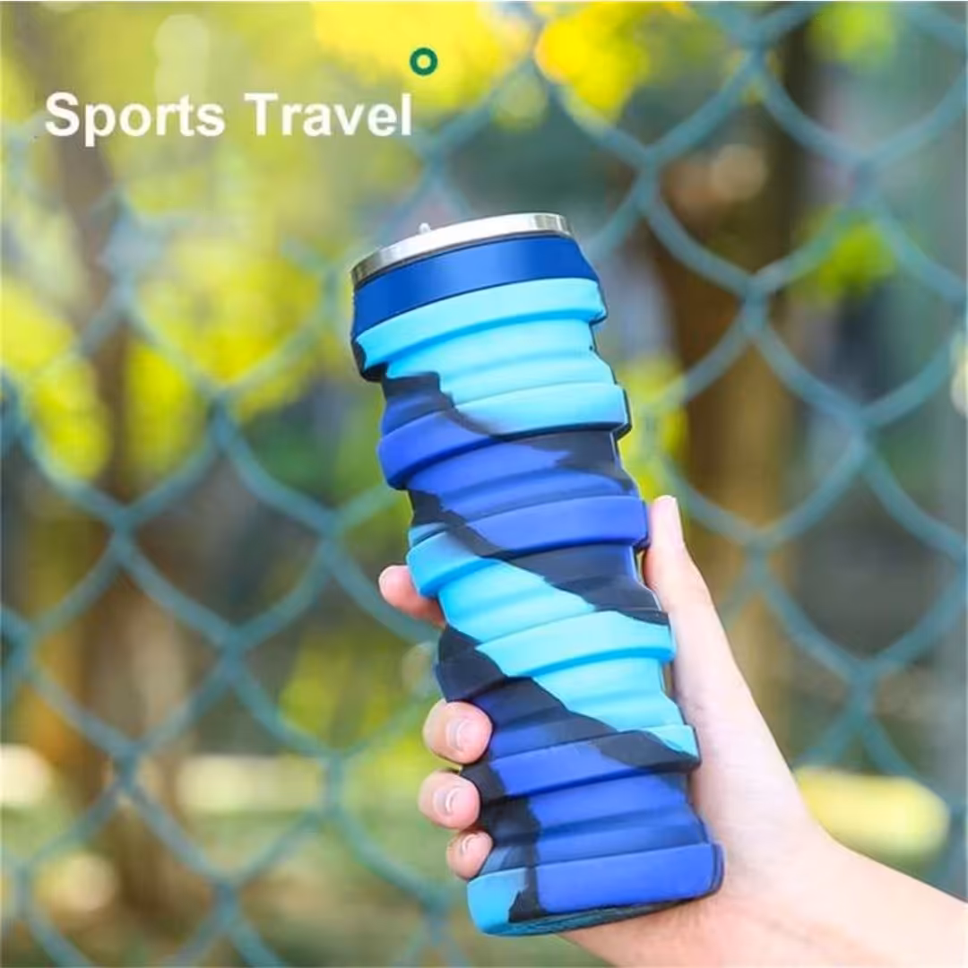 قمقمه سیلکونی تاشو  در ب استیل آبرنگی