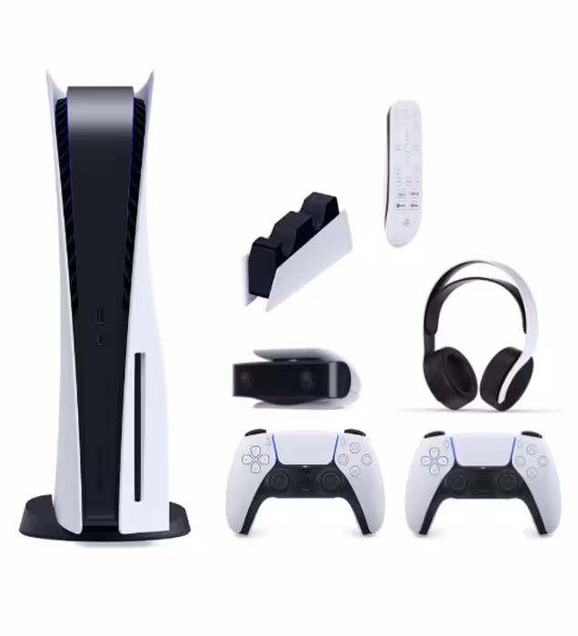 باندل پلی استیشن 5 استاندارد دیسک خور به همراه یک دسته اضافه، هدست، ریموت کنترل، دوربین و پایه شارژر ظرفیت 825 گیگابایت