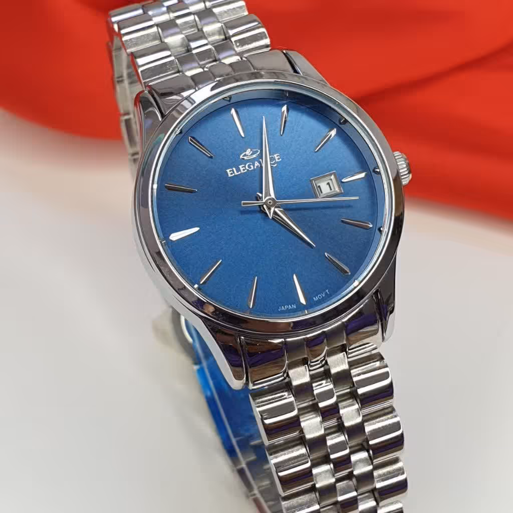 ساعت مچی زنانه الگانس بند نقره ای صفحه آبی ELEGANCE 