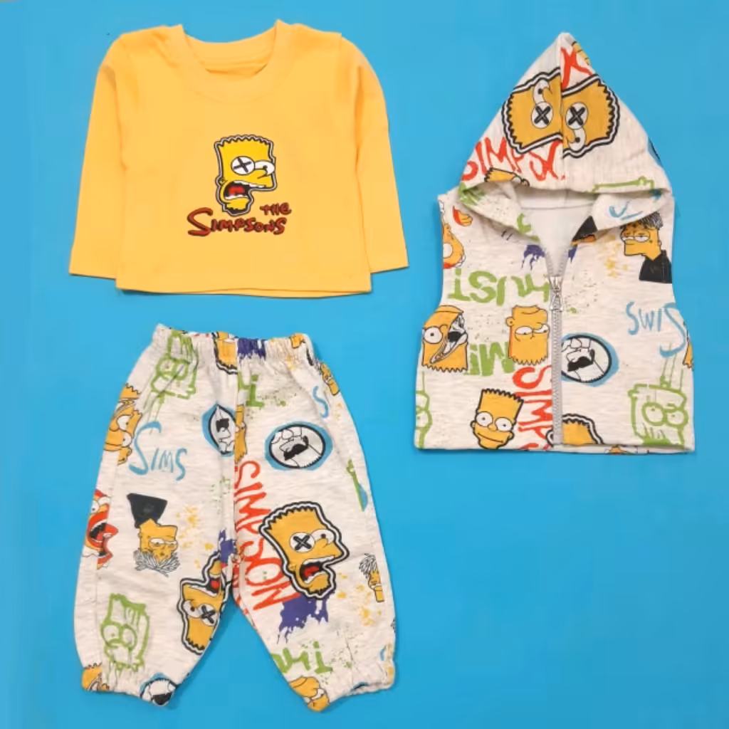 سه تکه هودی تو کرک و شلوار و بلوز سوپر پنبه آستین بلند سایز 25 و 30 رنگبندی نارنجی و زرد کیفیت عالی سه تیکه پسرانه جلیقه