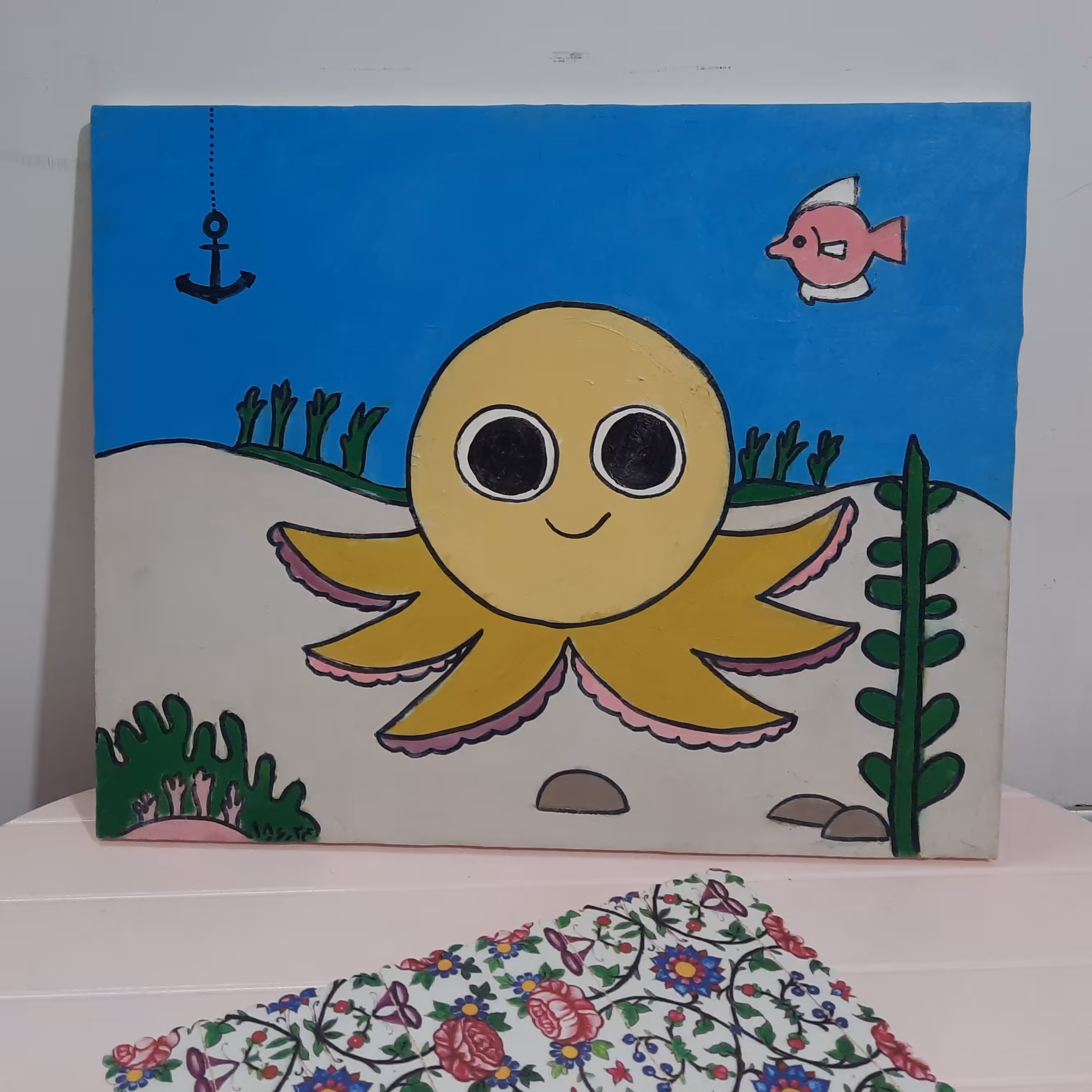 بوم نقاشی رنگ روغن سایز 30 در 40 طرح اختاپوس بامزه