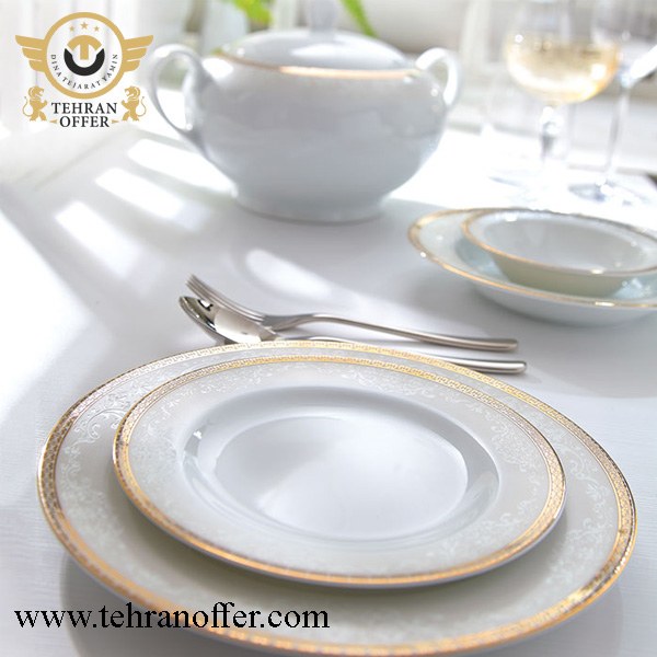 سرویس 102پارچه چینی زرین مدل ریوا طلایی درجه یک