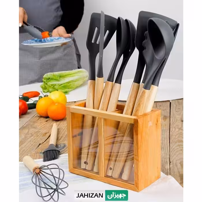 سرویس کفگیر ملاقه چوب شیشه دوقلو امبیکو