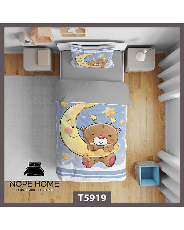 سرویس لحاف روتختی کودک یک نفره 5 تکه نوپه هوم Nopehome طرح خرس و ماه کد T5919